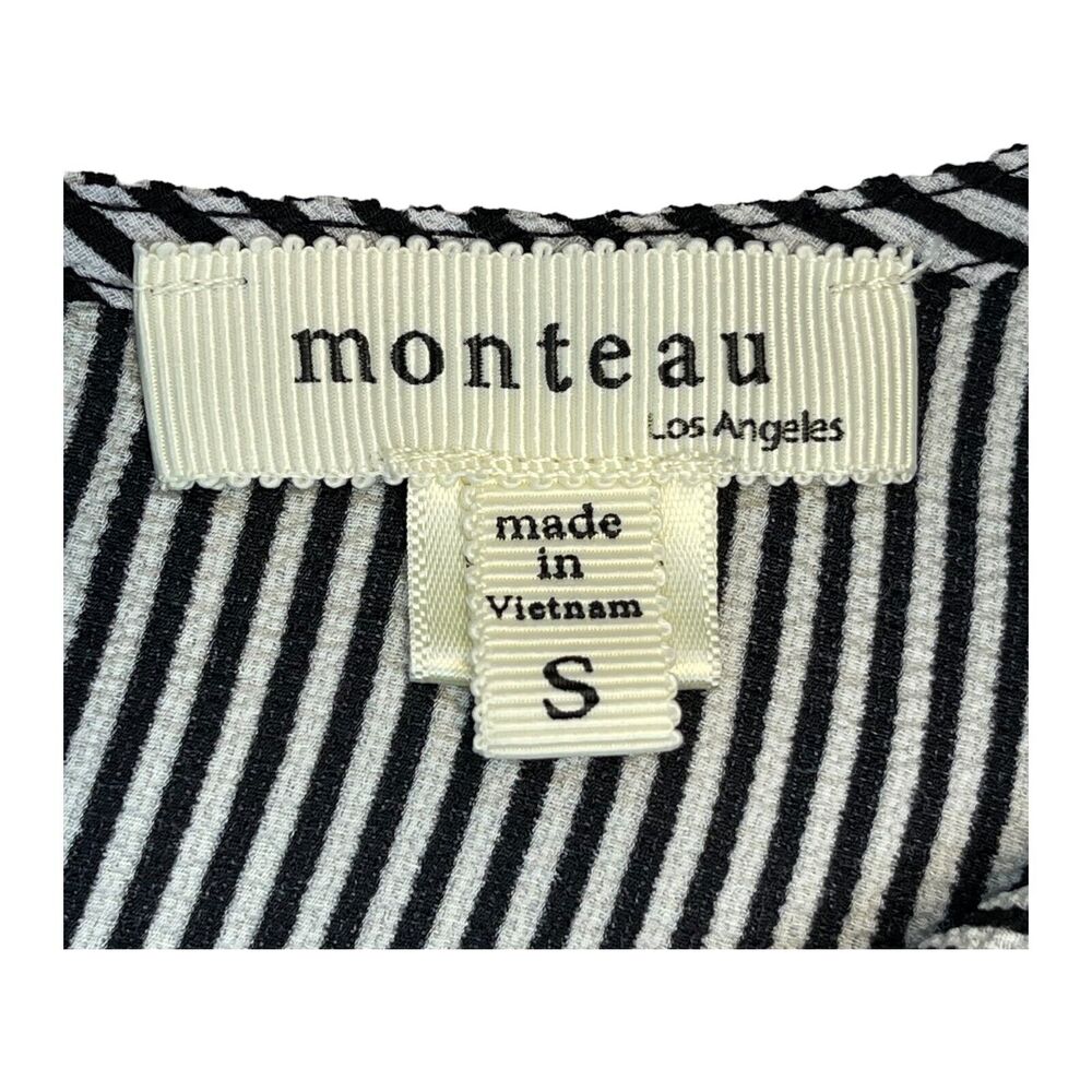 Monteau Blouse Top Girls Small Black White Striped Stretch Flutter Short Sleeve - Picture 2 of 7